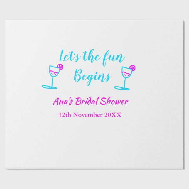 Papel De Presente Vaso de vinho rosa azul chá de noiva vamos começar (Aberto)