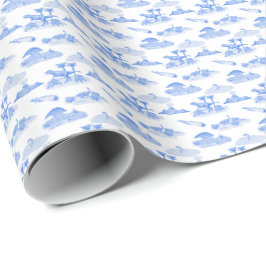 Papel De Presente Vasos Sanitários de Dinossauros (Azul Periwinkle)