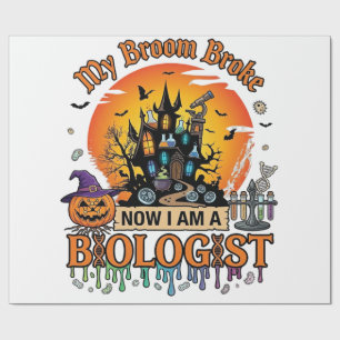 Papel De Presente Vassoura Quebrou Biólogo Halloween Castelo Assombr