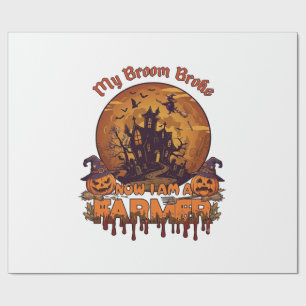 Papel De Presente Vassoura Quebrou Fazendeiro Halloween Bruxa Casa A