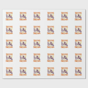 Papel De Presente Vassouras Voando Varrendo Halloween Bruxa Lua Morc