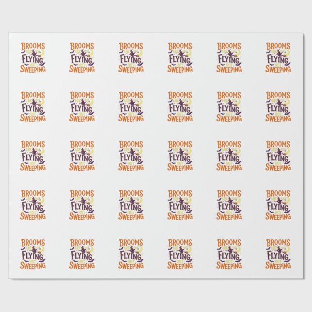 Papel De Presente Vassouras Voando Varrendo Halloween Bruxa Lua Morc (Aberto)