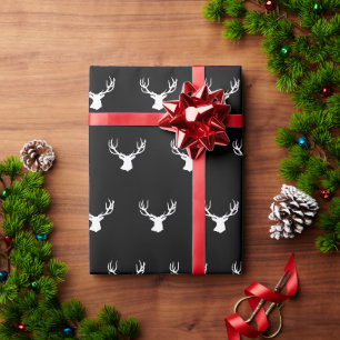 Papel De Presente veado alce cervo caça preto branco Natal