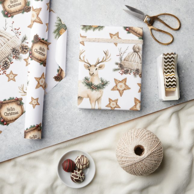 Papel De Presente Veado de Natal Aconchegante Vintage (Artesanato)