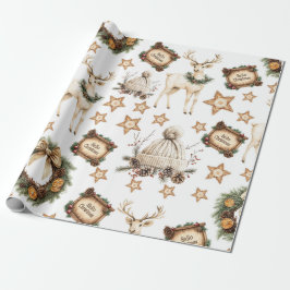 Papel De Presente Veado de Natal Aconchegante Vintage