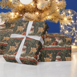 Papel De Presente Veado de Natal Boneco de Neve Floresta Nevada Pres
