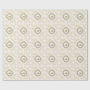 Papel De Presente Veado de Natal com Coroa Amarela Creme