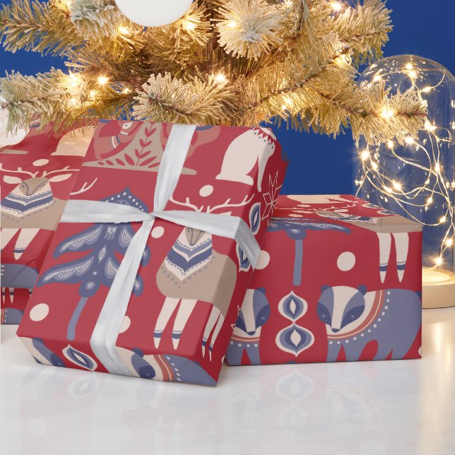 Papel De Presente Veado Escandinavo de Natal nórdico (Feriados)