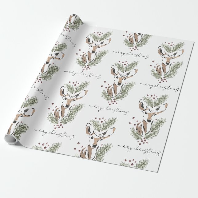 Papel De Presente Veado Florestal em Aquarela Rústica (Desenrolado)
