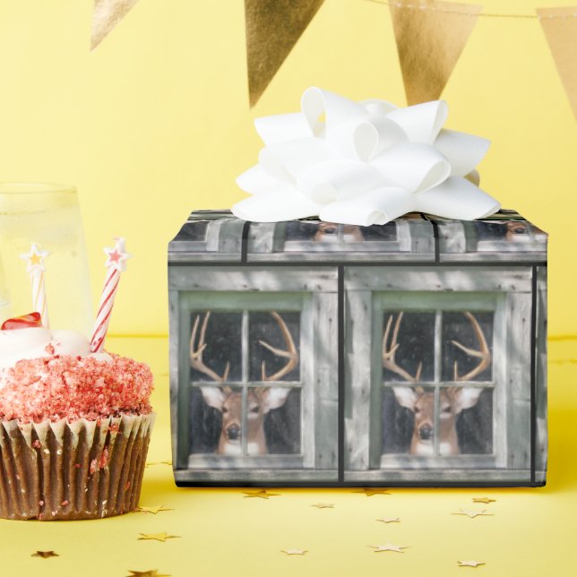 Papel De Presente Veado Grande Na Janela (Festa de aniversário)