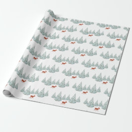 Papel De Presente Veado marrom festivo sob o branco de Snowy Spruce 