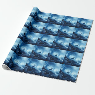 Papel De Presente Veado na Floresta Negra de Azul