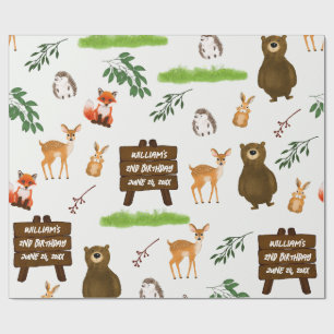 Papel De Presente Veado Urso Coelho Raposa Ouriço Aniversário