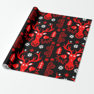 Papel De Presente Vedante de Natal Vermelho escandinavo