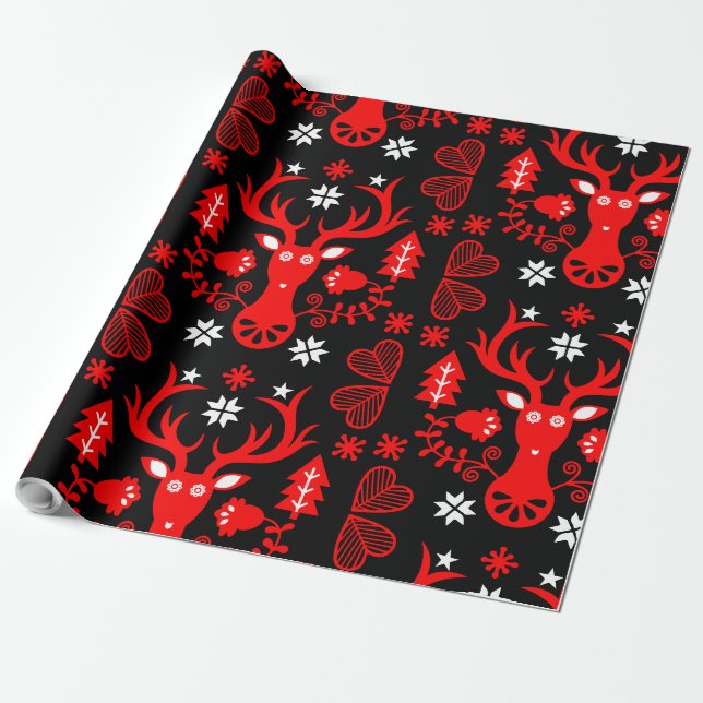 Papel De Presente Vedante de Natal Vermelho escandinavo (Desenrolado)