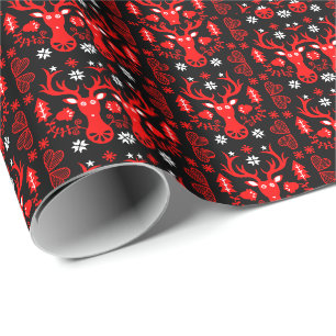 Papel De Presente Vedante de Natal Vermelho escandinavo