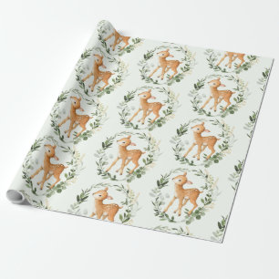 Papel De Presente Vedante Elegante Dourado Woodland Deer Baby Fawn