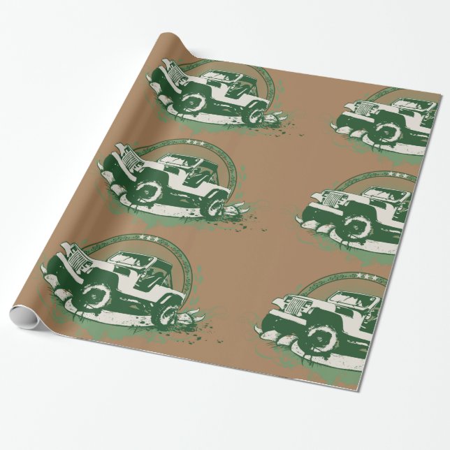 Papel De Presente Veículo 4x4 Verde para Uso Off-Road (Desenrolado)