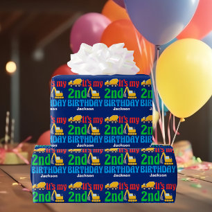 Papel De Presente Veículo de Construção de segundo aniversário P