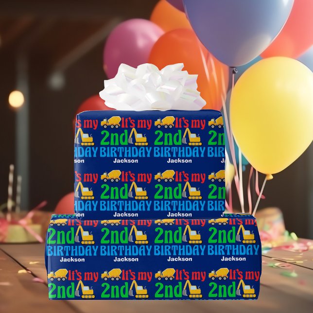 Papel De Presente Veículo de Construção de segundo aniversário Perso (Criador carregado)