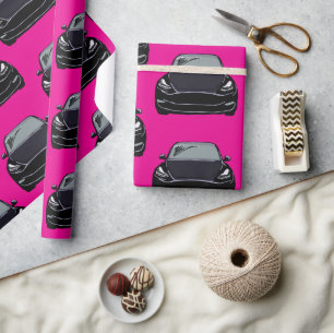 Papel De Presente Veículo elétrico a preto SUV - Fundo cor-de-rosa