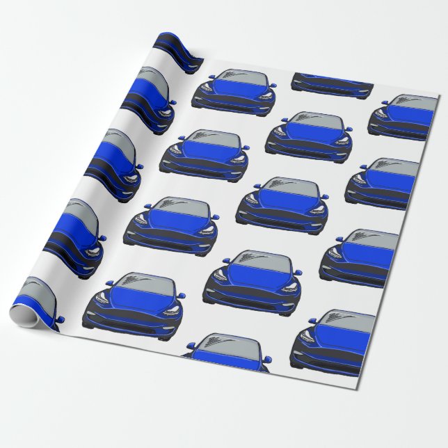 Papel De Presente Veículo elétrico azul SUV (Desenrolado)