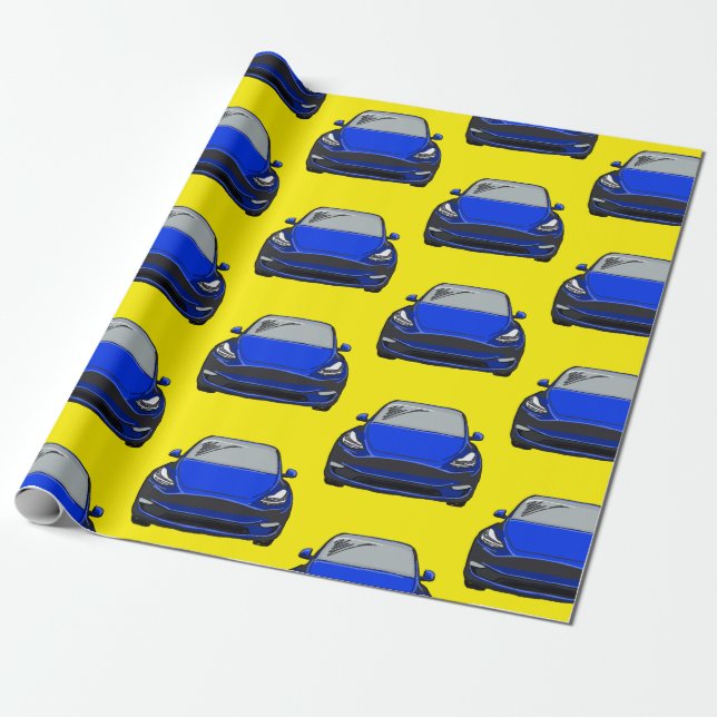 Papel De Presente Veículo elétrico azul SUV Carro Amarelo Fundo (Desenrolado)