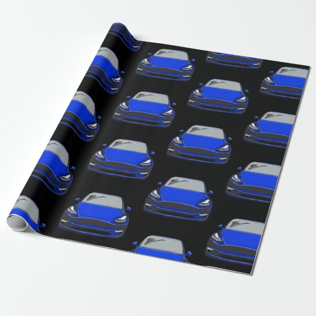 Papel De Presente Veículo elétrico azul SUV Carro preto (Desenrolado)
