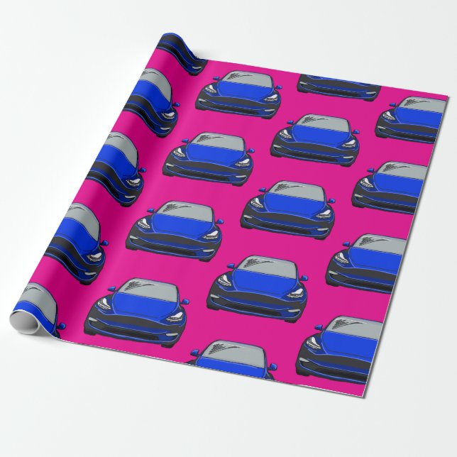 Papel De Presente Veículo elétrico azul SUV Carro Rosa (Desenrolado)