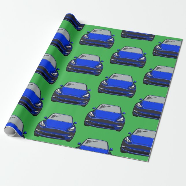 Papel De Presente Veículo elétrico azul SUV Carro verde (Desenrolado)