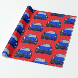 Papel De Presente Veículo elétrico azul SUV Carro Vermelho Fundo