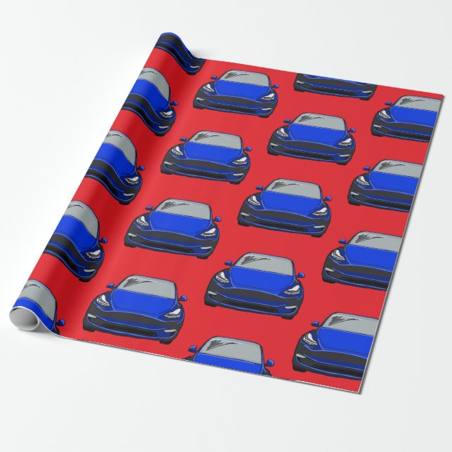 Papel De Presente Veículo elétrico azul SUV Carro Vermelho Fundo (Desenrolado)