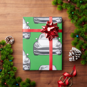 Papel De Presente Veículo elétrico branco SUV Car Fundo verde
