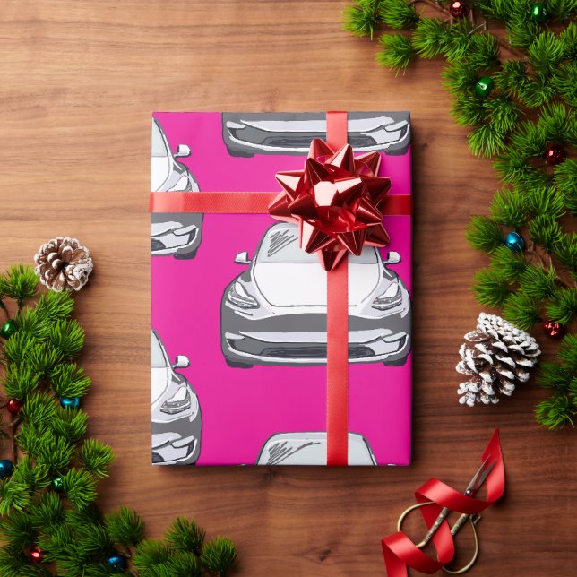 Papel De Presente Veículo Elétrico Branco SuV Carro Rosa (Presente de Natal)