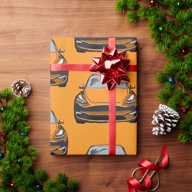 Papel De Presente Veículo Elétrico Laranja SUV Carro Laranja Fundo (Presente de Natal)