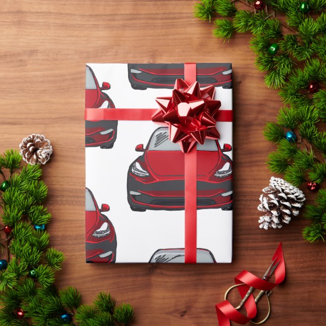 Papel De Presente Veículo elétrico vermelho SUV Carro branco Fundo (Presente de Natal)