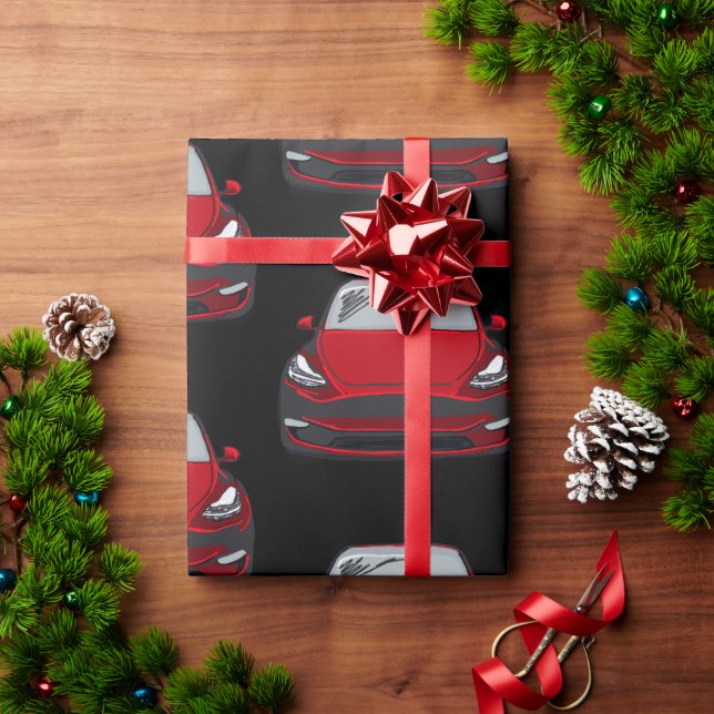 Papel De Presente Veículo elétrico vermelho SUV Carro preto (Presente de Natal)