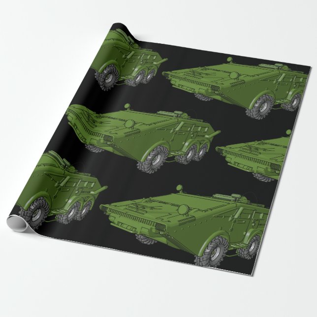 Papel De Presente Veículo Militar Blindado Verde (Desenrolado)