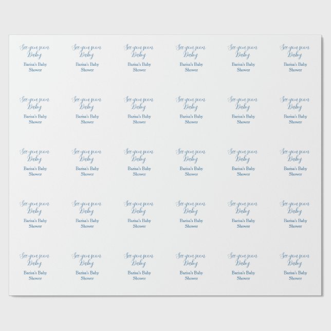 Papel De Presente vejo você em breve chá de bebê azul nome data simp (Aberto)