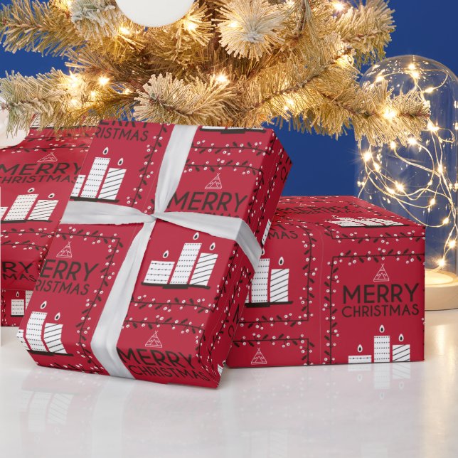 Papel De Presente Vela Branca de Padrão Vermelho Feliz de Natal (Feriados)