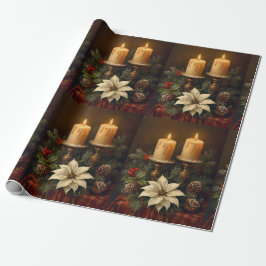 Papel De Presente Vela elegante de Natal azevinho pinheiro quente fe