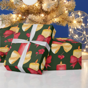 Papel De Presente Velas de Natal, Bagas e Fitas