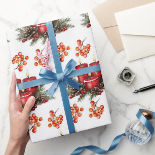 Papel De Presente Velas de Natal com Aquarela
