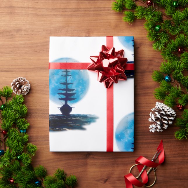Papel De Presente Velejando até a Lua (Presente de Natal)