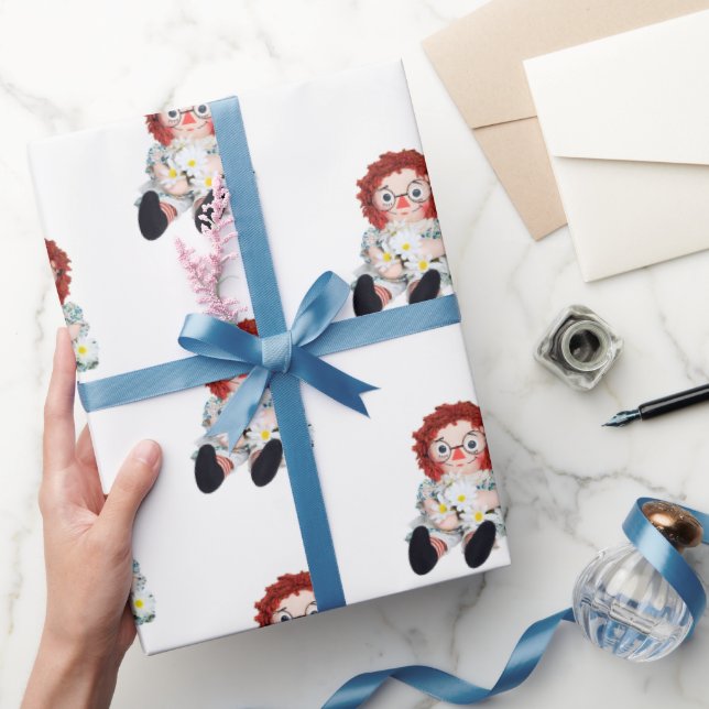 Papel De Presente velha boneca de trapo com buquê margarida (Presentear)