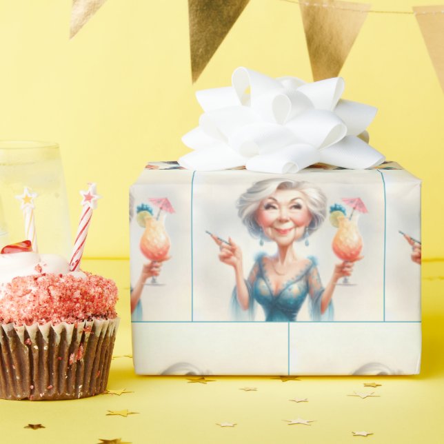 Papel De Presente Velha Clássica com Cocktail (Festa de aniversário)