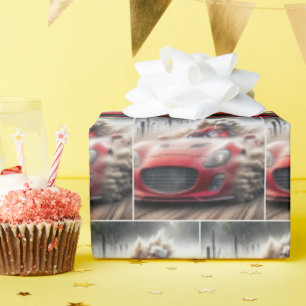 Papel De Presente Velha Dirigindo um Carro Esportivo Vermelho