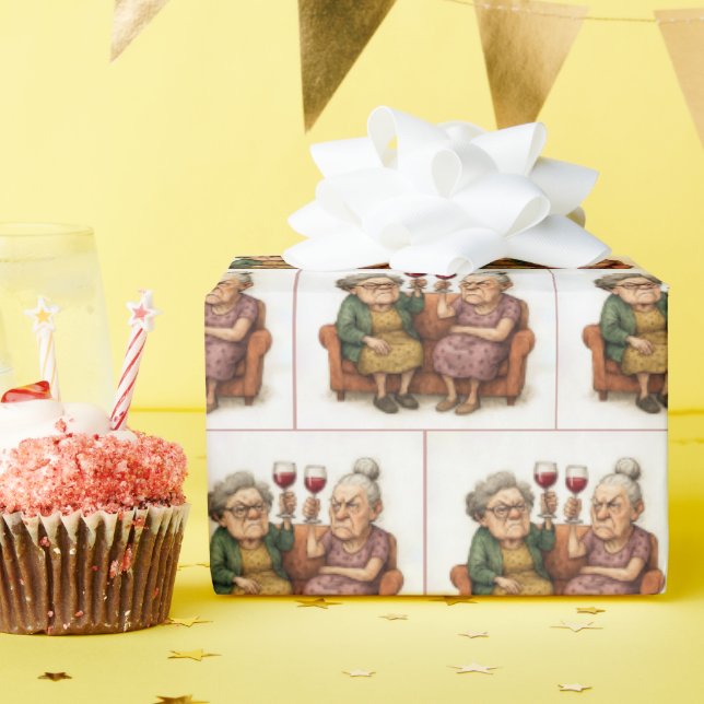 Papel De Presente Velhas Mal-Humoradas Com Vinho Tinto (Festa de aniversário)