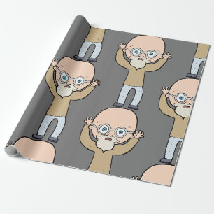 Papel De Presente Velho Careca Engraçado e Excêntrico com Barba