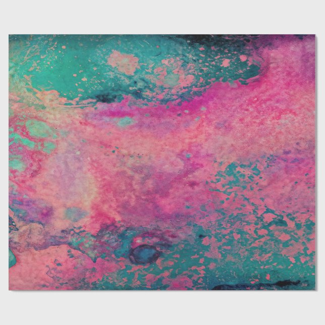 Papel De Presente “Vellum Etéreo” – Abstrato Azul Turquesa Rosa    (Aberto)